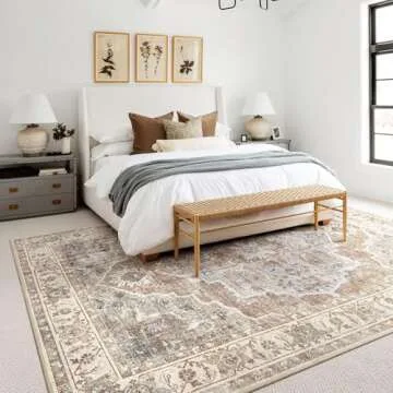 Micgeek Washable 9x12 Area Rugs for Living Room - Vintage Distressed Retro Neutral Farmhouse Thin Soft Large Rug Indoor Floor No Slip Rug Carpet for Bedroom Dining Room Decor - Grey Brown