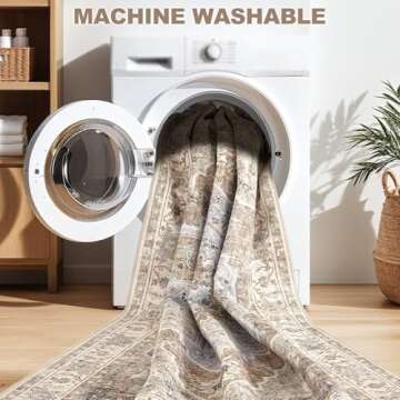 Micgeek Washable 9x12 Area Rugs for Living Room - Vintage Distressed Retro Neutral Farmhouse Thin Soft Large Rug Indoor Floor No Slip Rug Carpet for Bedroom Dining Room Decor - Grey Brown