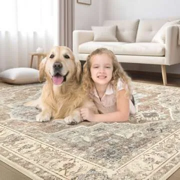 Micgeek Washable 9x12 Area Rugs for Living Room - Vintage Distressed Retro Neutral Farmhouse Thin Soft Large Rug Indoor Floor No Slip Rug Carpet for Bedroom Dining Room Decor - Grey Brown