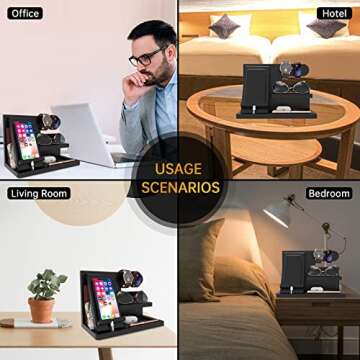 Iswabard Wood Phone Docking Station Organizer for Men