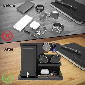 Iswabard Wood Phone Docking Station Organizer for Men