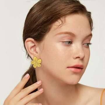 WOWORAMA Matte Gold Flower Earrings for Women Vintage Daisy Flower Drop Earrings Boho Metal Floral E...