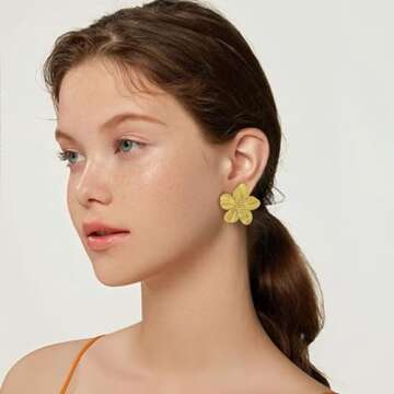 WOWORAMA Matte Gold Flower Earrings for Women Vintage Daisy Flower Drop Earrings Boho Metal Floral Earrings Chunky Gold Statement Earrings