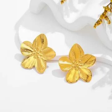 WOWORAMA Matte Gold Flower Earrings Stunning Boho Style