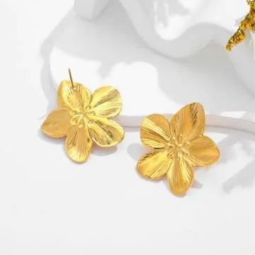 WOWORAMA Matte Gold Flower Earrings Stunning Boho Style