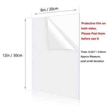 YSTIME 8" x 12" Clear Acrylic Sheet Plexiglass Plastic Sheet for Crafts Transparent Acrylic Board wi...