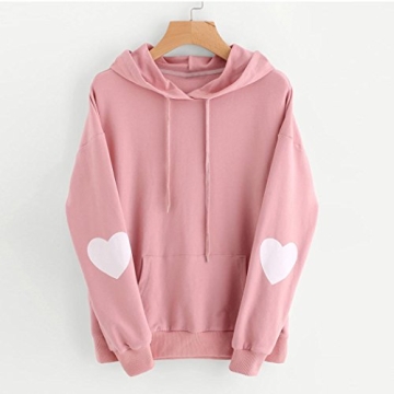 IEason Women’s Long Sleeve Heart Hoodie in Pink