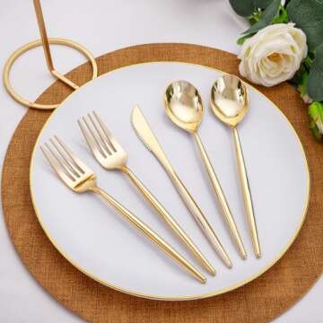 Rubtlamp 90Pcs Gold Plastic Silverware for any Event