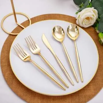 Rubtlamp 90Pcs Gold Plastic Silverware for any Event