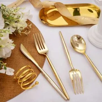 Rubtlamp 90Pcs Gold Plastic Silverware for any Event