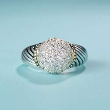 UNY Ring Twisted Cable Wire Designer Inspired Fashion Brand David Vintage Ball Shape Antique Women Jewelry Gift (White, 8)