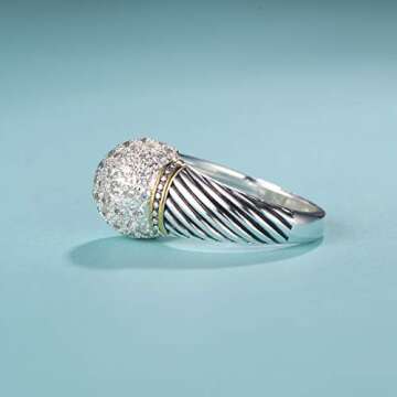 UNY Ring Twisted Cable Wire Designer Inspired Fashion Brand David Vintage Ball Shape Antique Women Jewelry Gift (White, 8)