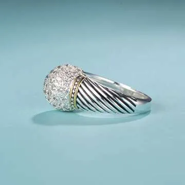 UNY Ring Twisted Cable Wire Designer Inspired Fashion Brand David Vintage Ball Shape Antique Women Jewelry Gift (White, 8)