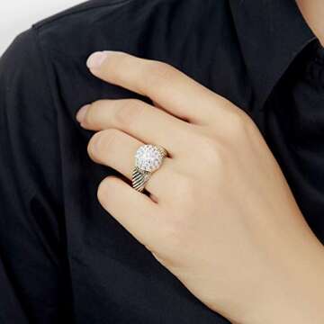 UNY Ring Twisted Cable Wire Designer Inspired Fashion Brand David Vintage Ball Shape Antique Women Jewelry Gift (White, 8)