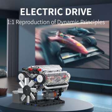 Mould King V8 Engine Building Blocks Sets, MOC Scale Model Kit with Battery and Motor, Collectible S...