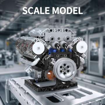Mould King V8 Engine Building Blocks Sets, MOC Scale Model Kit with Battery and Motor, Collectible Set for Adults, Construction Toys for Kids Children Boys Girl (535 Pcs)