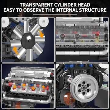 Mould King V8 Engine Building Blocks Sets, MOC Scale Model Kit with Battery and Motor, Collectible Set for Adults, Construction Toys for Kids Children Boys Girl (535 Pcs)