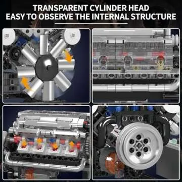 Mould King V8 Engine Building Blocks Sets, MOC Scale Model Kit with Battery and Motor, Collectible Set for Adults, Construction Toys for Kids Children Boys Girl (535 Pcs)