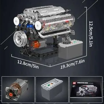 Mould King V8 Engine Building Blocks Sets, MOC Scale Model Kit with Battery and Motor, Collectible Set for Adults, Construction Toys for Kids Children Boys Girl (535 Pcs)