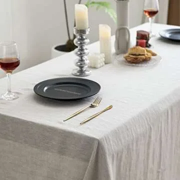 EVERLY 100% Pure Linen Rectangle Tablecloths 60x84Inches for Dining,Buffet Parties,Picnic,Events,Weddings and Restaurants,Decorative Halloween,Thanksgiving Machine Washable Tablecloths-Natural Linen