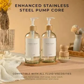 MaisoNovo Soap Dispenser 3-Piece Set | 16.9oz Clear Bottles with White Bamboo Pumps