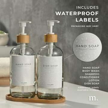 MaisoNovo Soap Dispenser 3-Piece Set | 16.9oz Clear Bottles with White Bamboo Pumps