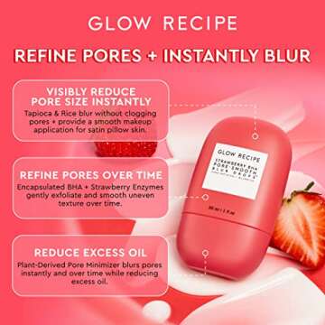 Glow Recipe Strawberry BHA Serum + Poreless Face Primer for Makeup - Silicone-Free Blurring Matte Primer to Reduce Shine & Prolong Wear - Hybrid Korean Skin Care for Oil Control & Smooth Texture, 30ml