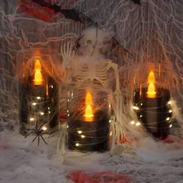 Zevanor Flameless Flickering 3" x4" 5" 6" Clear Plastic Black 11-Key Remote Candles with Light Strin...