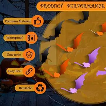 Clabby 72 Pcs 3D Halloween Bat Stickers for Festive Decor