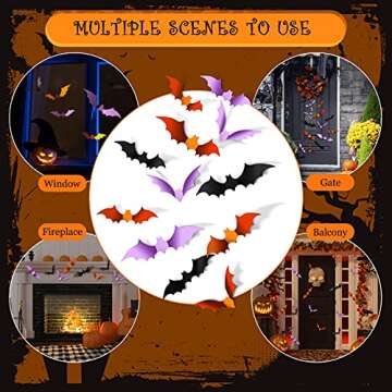 Clabby 72 Pcs 3D Halloween Bat Stickers for Festive Decor