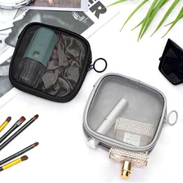 Weewooday 4 Pcs Mesh Makeup Bag Mesh Cosmetic Bag Travel Toiletry Pouch with Zipper Mini Makeup Cosmetic Purse for Daily Accessory (Pink,Small)(Small,Black, Gray)