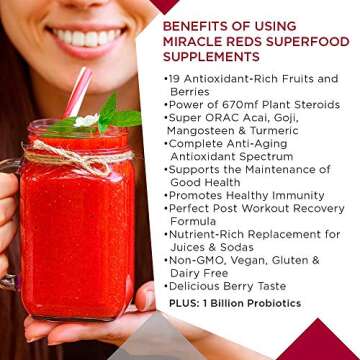 MacroLife Naturals Miracle Reds Superfood Supplement Powder Antioxidants Polyphenols Enzymes Probiotics - Raw Non-GMO Organic Vegan Gluten & Dairy Free (30 Servings)
