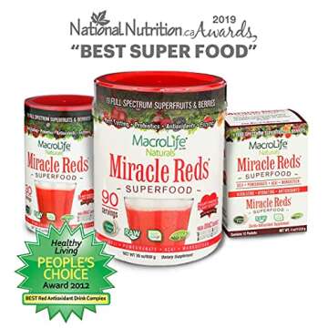 MacroLife Naturals Miracle Reds Superfood Supplement Powder Antioxidants Polyphenols Enzymes Probiotics - Raw Non-GMO Organic Vegan Gluten & Dairy Free (30 Servings)