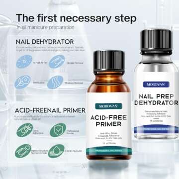 Morovan Nail Primer And Natural Nail Prep Dehydrate Set, Nail Dehydrator and Primer, Fast Air Dry For Gel Polish & Acrylic Powder, Gel Nail Primer and Dehydrator 30ml / 1oz