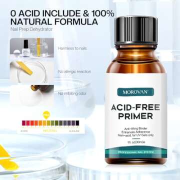 Morovan Nail Primer And Natural Nail Prep Dehydrate Set, Nail Dehydrator and Primer, Fast Air Dry For Gel Polish & Acrylic Powder, Gel Nail Primer and Dehydrator 30ml / 1oz