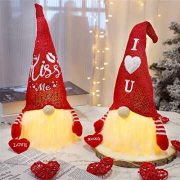 Juegoal 2 Pack Lighted Valentines Plush Gnomes Decorations, 14.5 Inch Handmade Scandinavian Swedish ...
