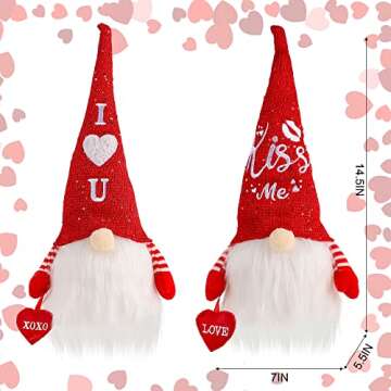Juegoal 2 Pack Lighted Valentines Plush Gnomes Decorations, 14.5 Inch Handmade Scandinavian Swedish Tomte, Light Up Elf Toy Holiday, Battery Operated Valentine's Day Gift Tabletop Ornament