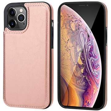 Onetop iPhone 12 Pro Max Wallet Case - Rose Gold Style