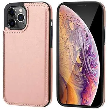 Onetop iPhone 12 Pro Max Wallet Case - Rose Gold Style