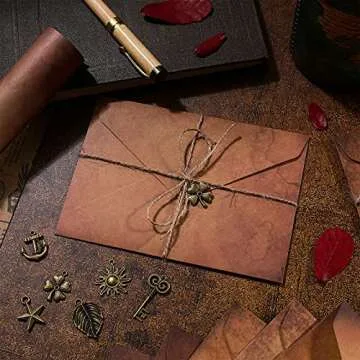 Vintage Stationary Paper and Envelopes Set, Writing Stationery Paper Letter and Envelopes Includes Sheets Antique Letter Papers, Kraft Envelopes, Retro Accessories, Rope (60 Pieces)