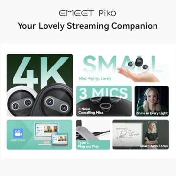 EMEET Piko 4K Webcam | First Dual-Camera AI-Powered Webcam with 3 Mics Array