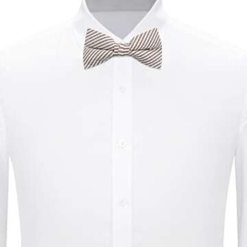 Jacob Alexander Men's Seersucker Striped Pattern Pre-tied Clip-On Bow Tie - Beige