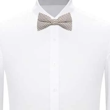 Jacob Alexander Men's Seersucker Striped Pattern Pre-tied Clip-On Bow Tie - Beige