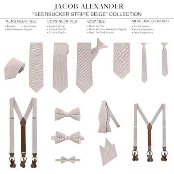 Jacob Alexander Men's Seersucker Striped Pattern Pre-tied Clip-On Bow Tie - Beige