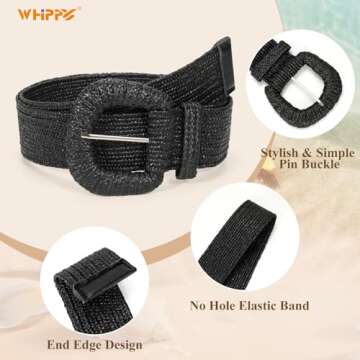 WHIPPY 3 Packs Women Straw Woven Elastic Stretch Waist Belts Fashion Boho Braided Skinny Ladies Dress Belt
