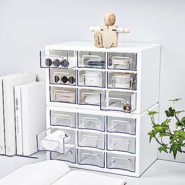 Desk Storage Organizer with 9 Drawers, FODIENS Stackable Desktop Craft Drawer Cabinet, Clear Storage...