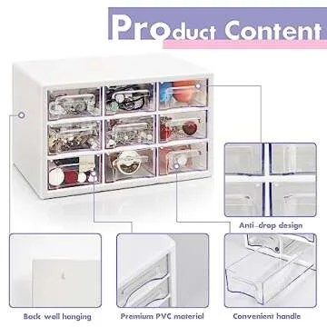Desk Storage Organizer with 9 Drawers, FODIENS Stackable Desktop Craft Drawer Cabinet, Clear Storage Box Caddy for Makeup Jewelry Office Craft Supplies (9.84×6.3×5.9in)