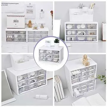 Desk Storage Organizer with 9 Drawers, FODIENS Stackable Desktop Craft Drawer Cabinet, Clear Storage Box Caddy for Makeup Jewelry Office Craft Supplies (9.84×6.3×5.9in)