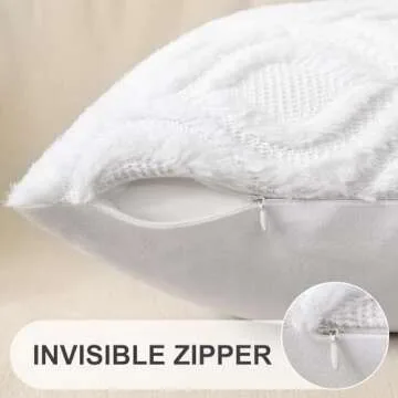 decorUhome Christmas Decorative Throw Pillow Covers 18x18, Soft Plush Faux Wool Couch Pillow Covers for Home, Set of 2, White