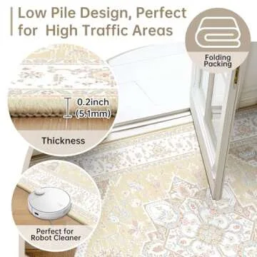 BESTSWEETIE 5x7 Area Rugs for Living Room Washable Non Slip Carpet Low Pile Soft Vintage Print Pattern Rug for Bedroom Dining Room Kitchen Entryway Indoor-Cream/Light Yellow/Brown/Blue/Red/Pink